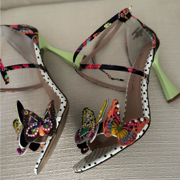 Betsey Johnson Black and White Polka Dot Heels with Butterfly Accents - Picture 2 of 4